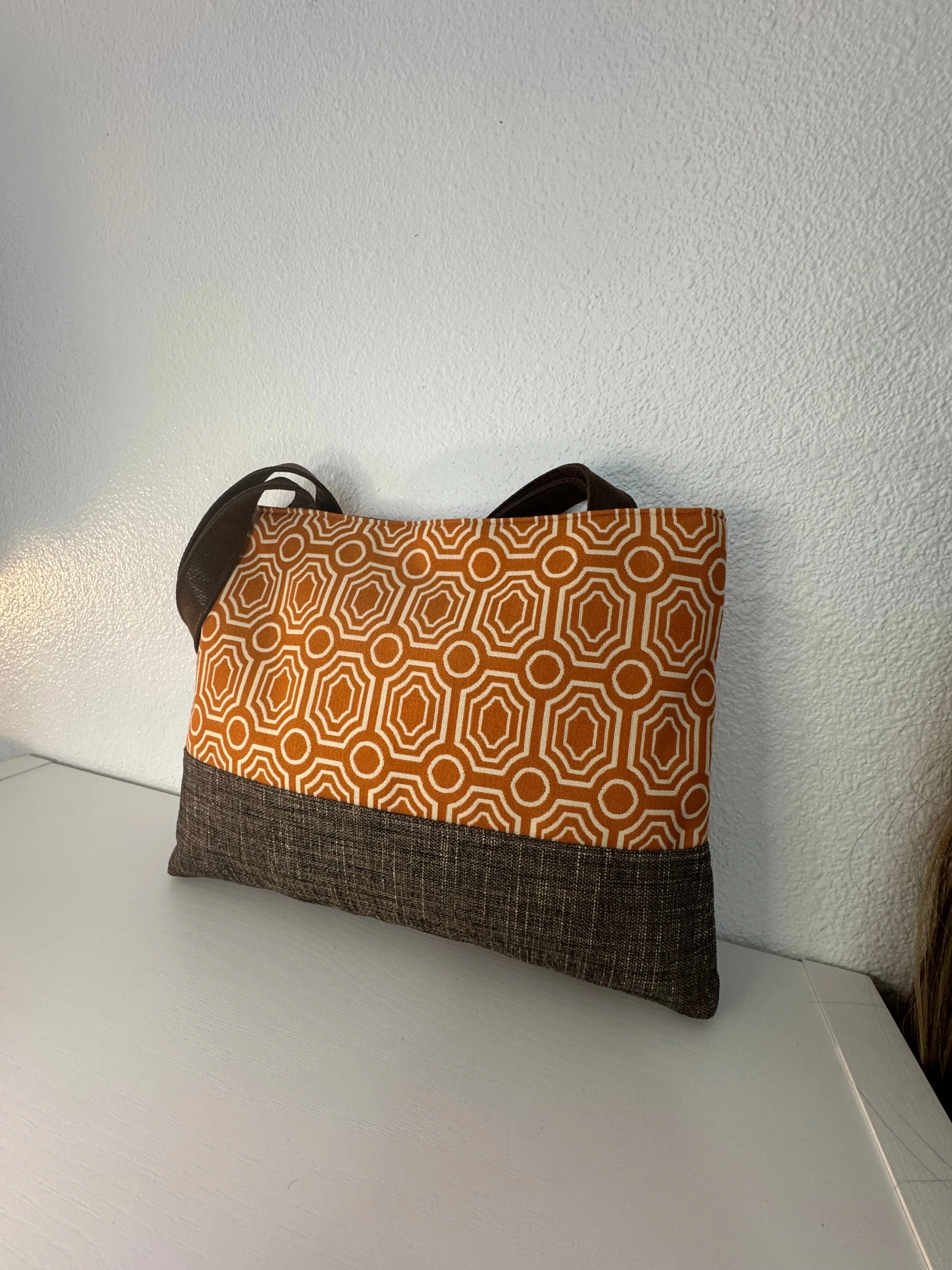 Orange and Cream Tapestry Tote Bag, Handbag, Purse