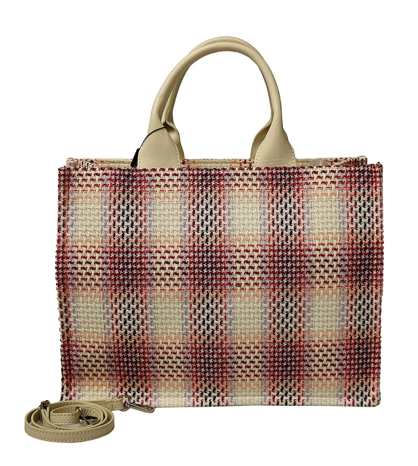 Pierre Cardin Large Pink Structured Tweed Canvas Shopper Tote