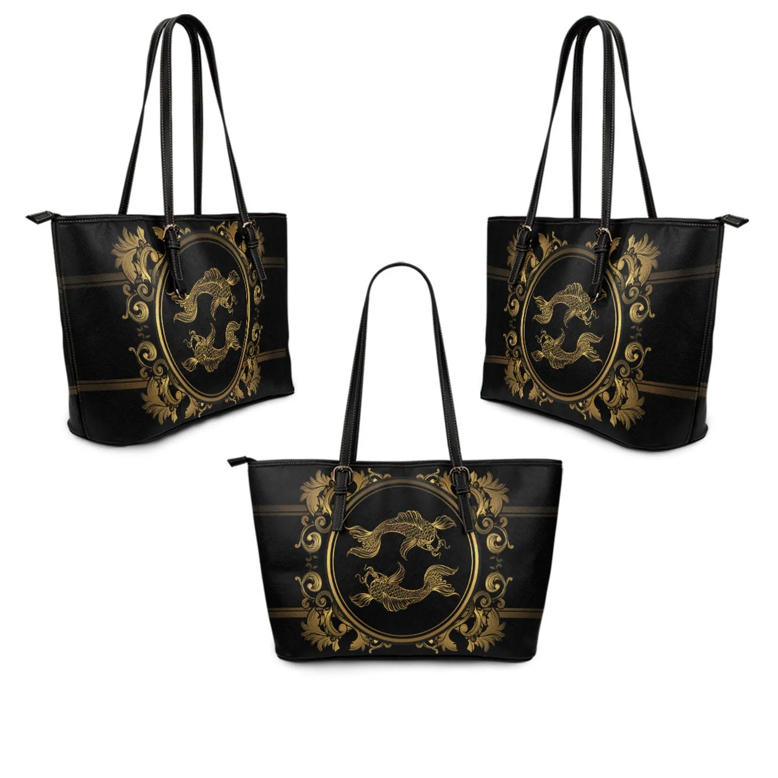 Pisces Zodiac Book Shopping PU Leather Tote Bag, Pisces Market Bag, Pisces Pretty Fine Art Print Tote Bags, Pisces Concert Tote