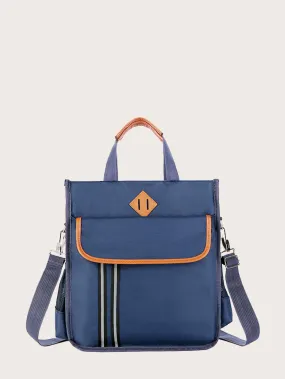 Striped Pocket Front Tote Bag