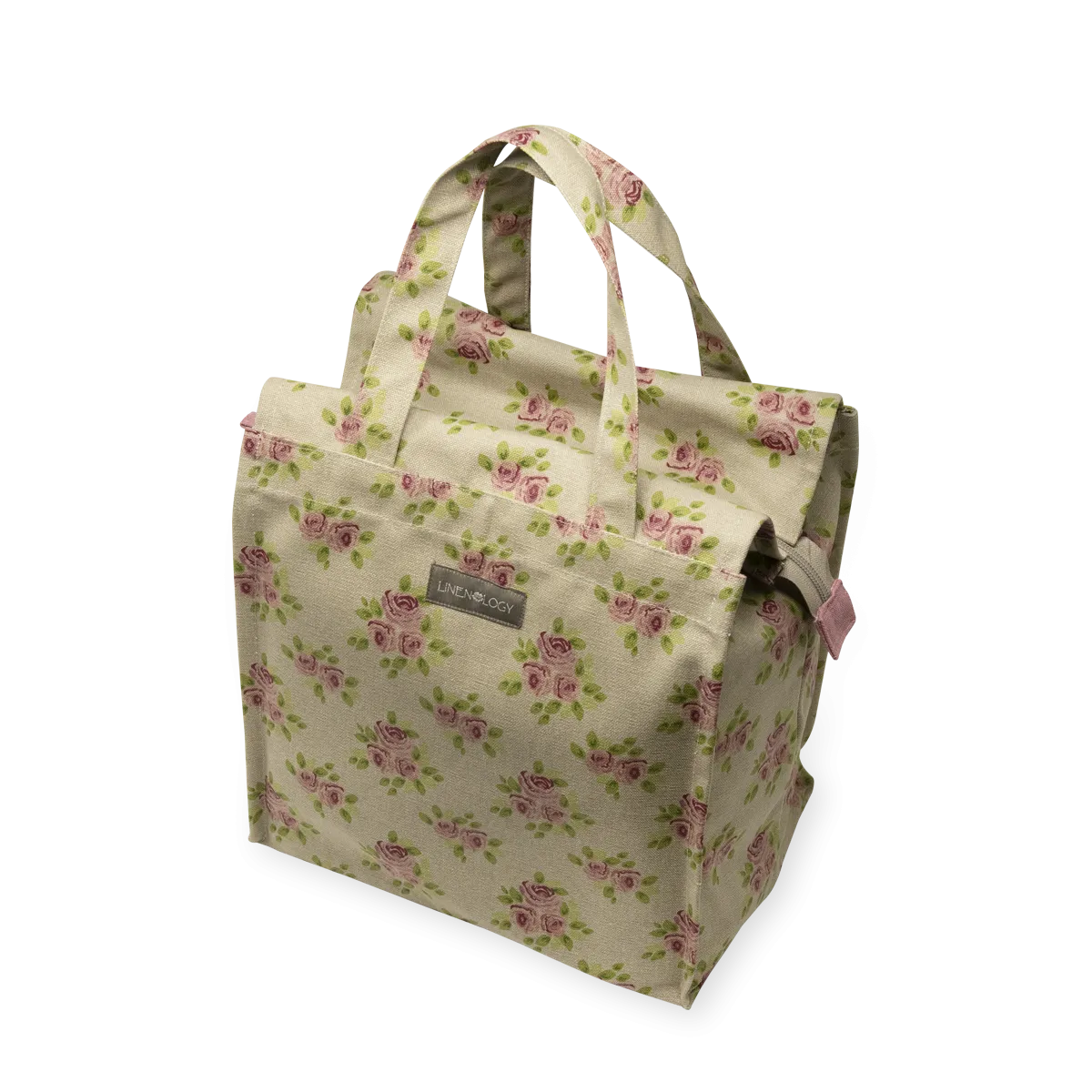 Tall Acrylic Coated Lunch Bag with Zip - Vintage Rose