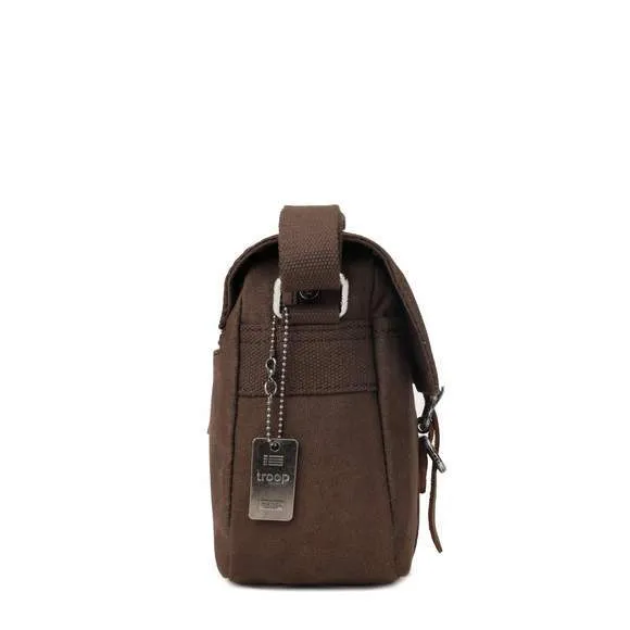 Troop London Heavy Wax Cotton Canvas Shoulder Bag | Dark Brown