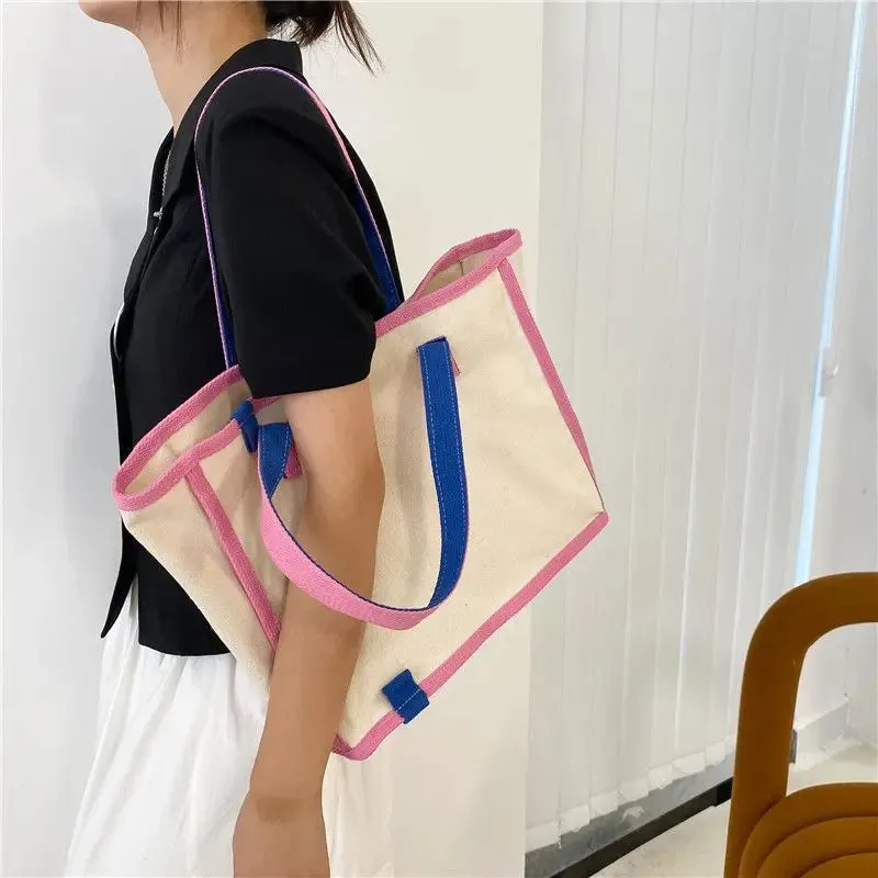 UAKISS  -  Fashion Contrast Canvas Bags Ladies Handbag Custom Embroidery Art Canvas Shopping Shoulder Bag Logo Gift Bag Women