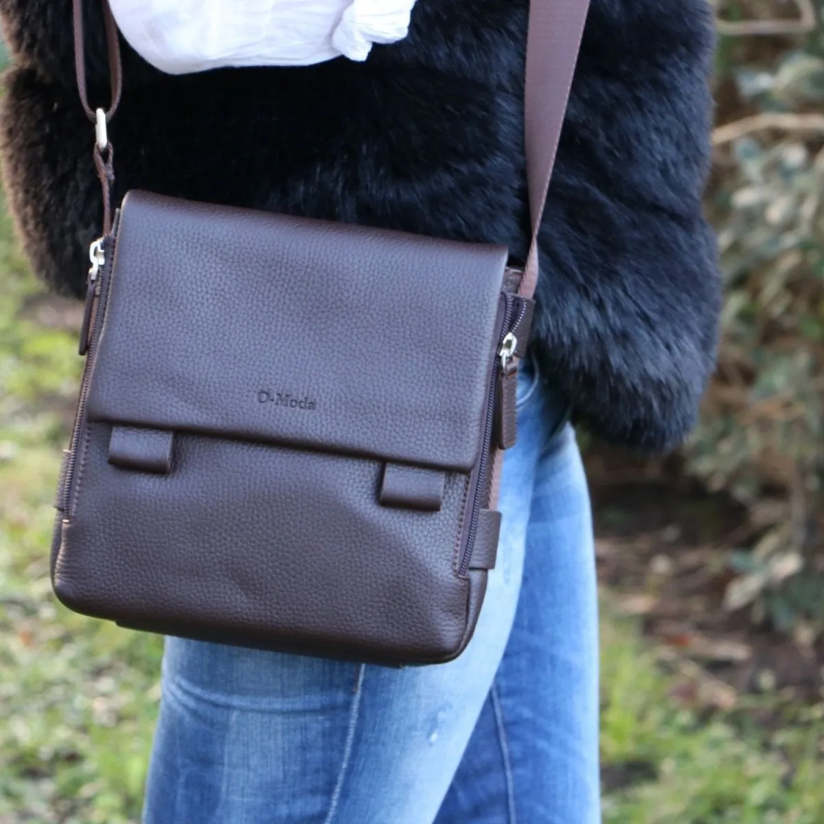 Unisex Premium Pebbled Leather Cross Body Bag
