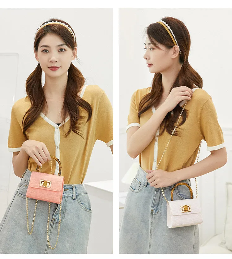 Wooden Handle Mini Size Sling Bags