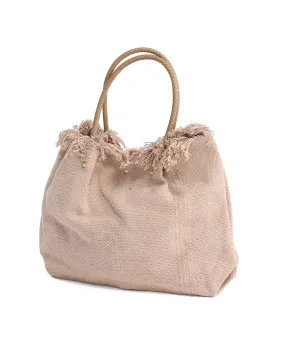 Yarn Beach Bag w Leather Handle